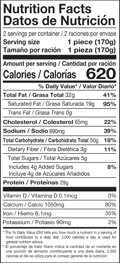 Nutrition facts cachitos venezolanos de queso en Miami